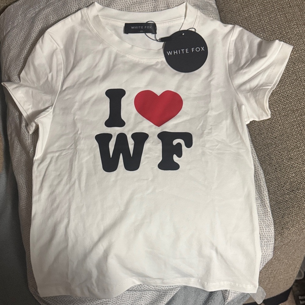 White Fox Boutique White Tee with Red Heart
